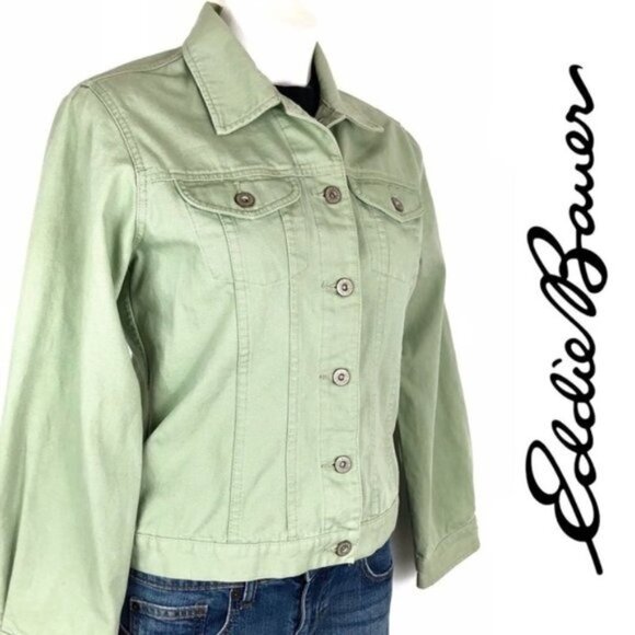 Eddie Bauer 100% Cotton Trucker-Style Spring Green Jacket XS - Picture 1 of 7